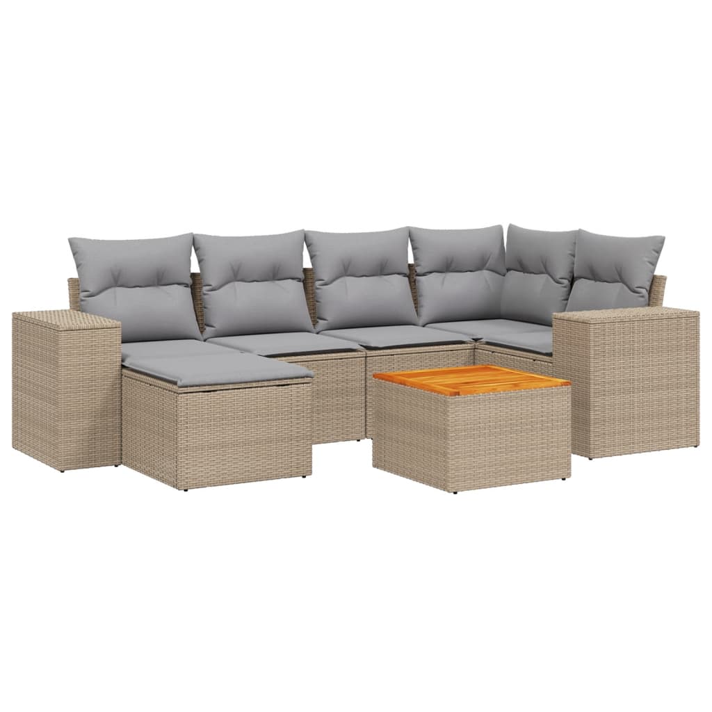 Set canapele de grădină, 7 piese, cu perne, bej, poliratan GartenMobel Dekor