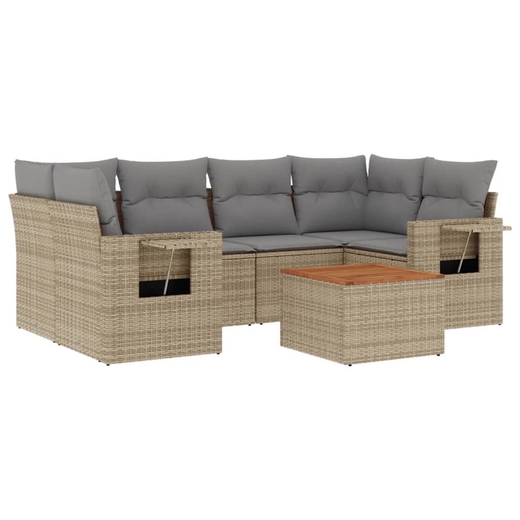 Set canapele de grădină, 7 piese, cu perne, bej, poliratan GartenMobel Dekor