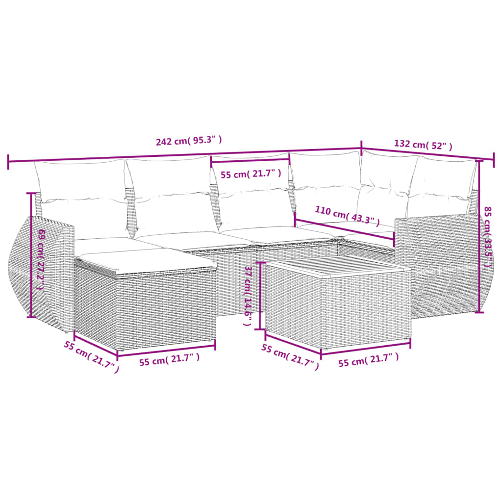 Set canapele de grădină, 7 piese, cu perne, bej, poliratan GartenMobel Dekor