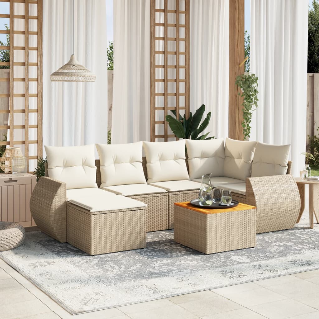 Set canapele de grădină, 7 piese, cu perne, bej, poliratan GartenMobel Dekor