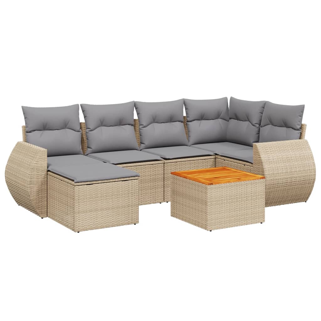 Set canapele de grădină, 7 piese, cu perne, bej, poliratan GartenMobel Dekor