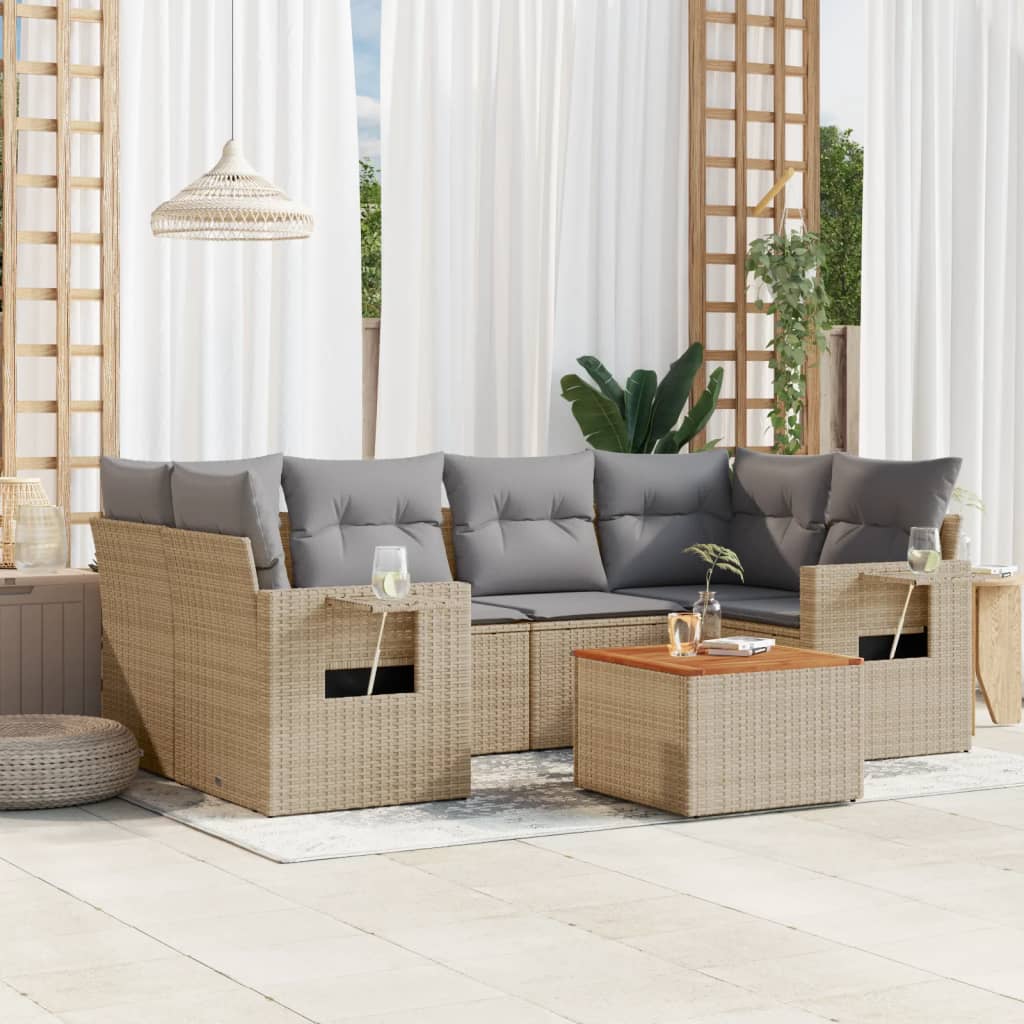 Set canapele de grădină, 7 piese, cu perne, bej, poliratan GartenMobel Dekor