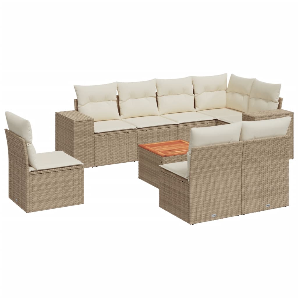 Set canapele de grădină, 9 piese, cu perne, bej, poliratan GartenMobel Dekor