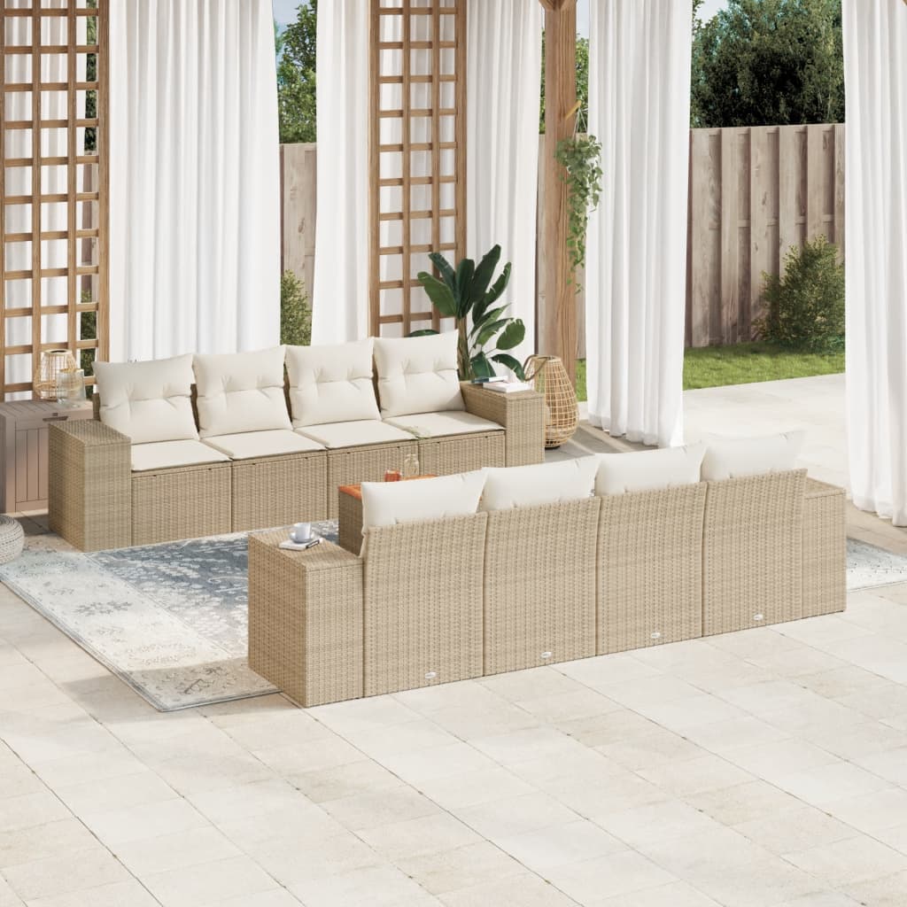 Set canapele de grădină, 9 piese, cu perne, bej, poliratan GartenMobel Dekor