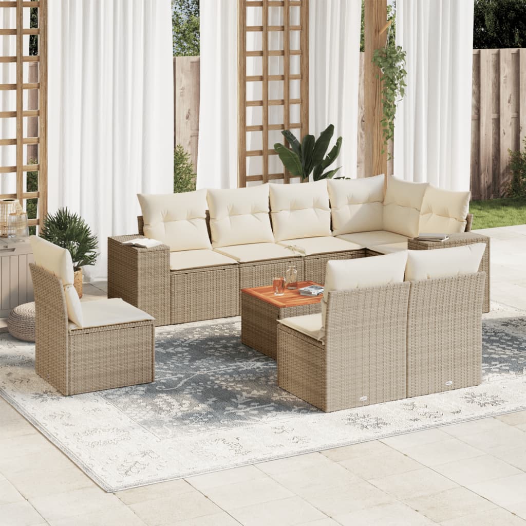 Set canapele de grădină, 9 piese, cu perne, bej, poliratan GartenMobel Dekor