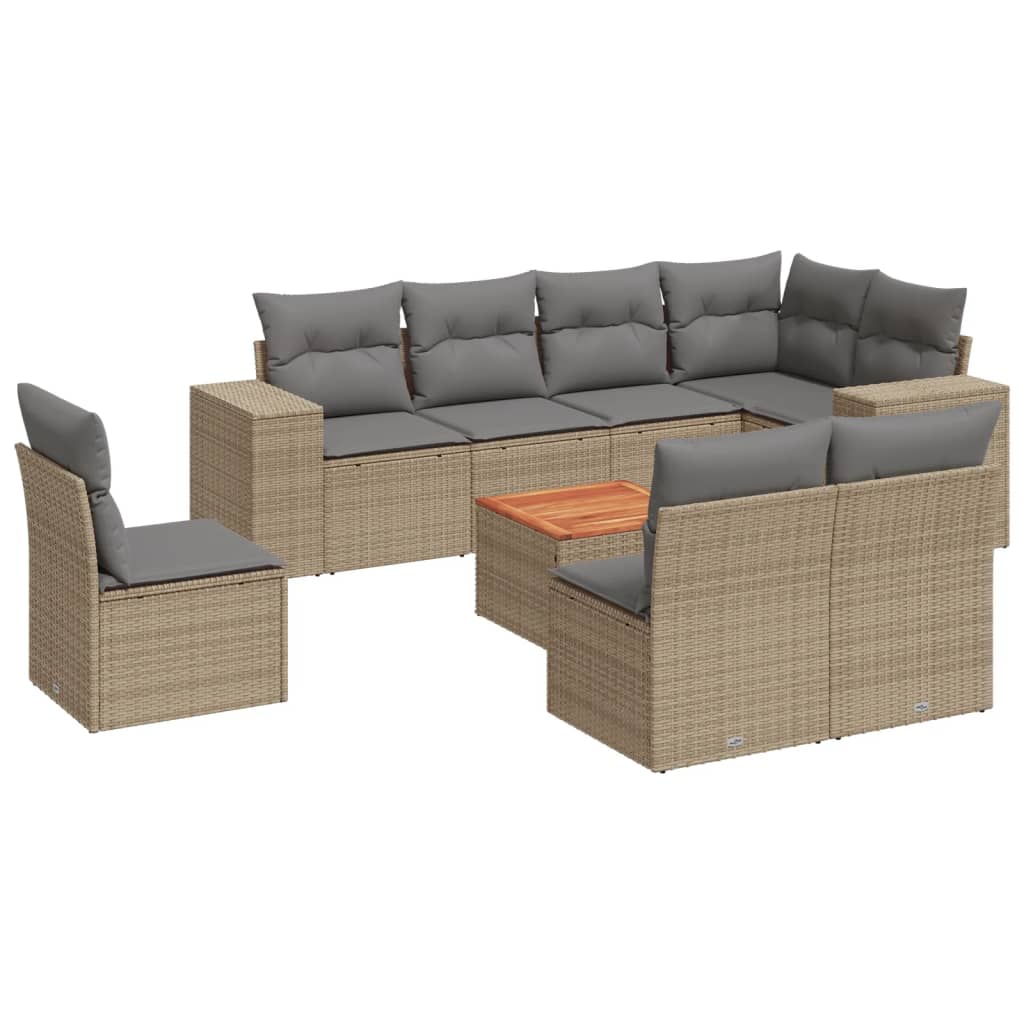 Set canapele de grădină, 9 piese, cu perne, bej, poliratan GartenMobel Dekor