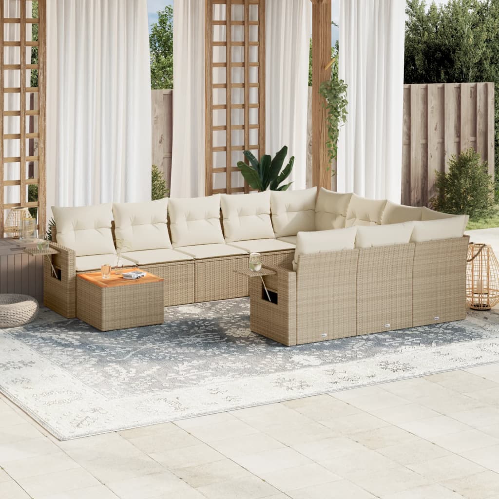 Set canapele de grădină cu perne, 11 piese, bej, poliratan GartenMobel Dekor