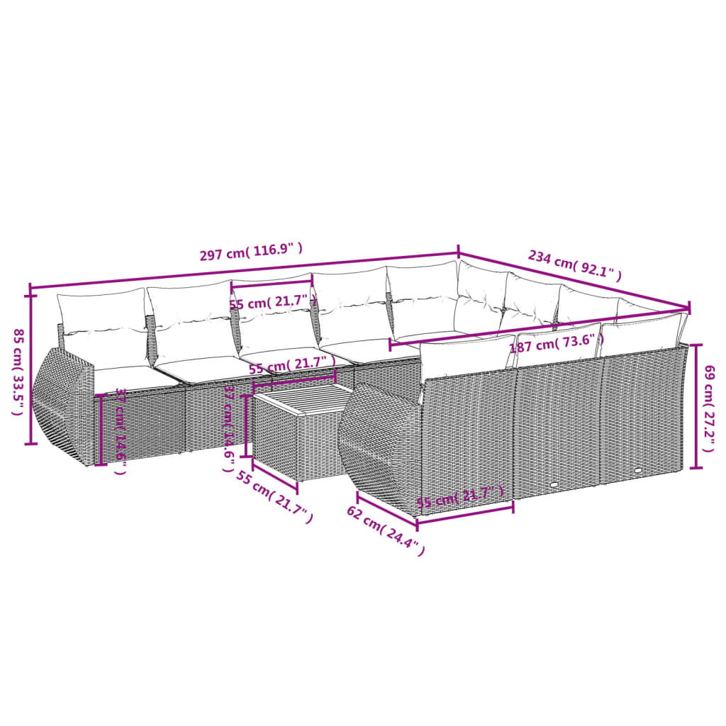 Set canapele de grădină cu perne, 11 piese, bej, poliratan GartenMobel Dekor