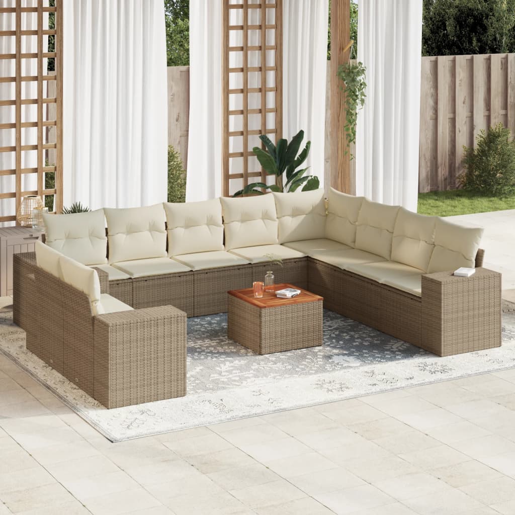 Set canapele de grădină cu perne, 11 piese, bej, poliratan GartenMobel Dekor