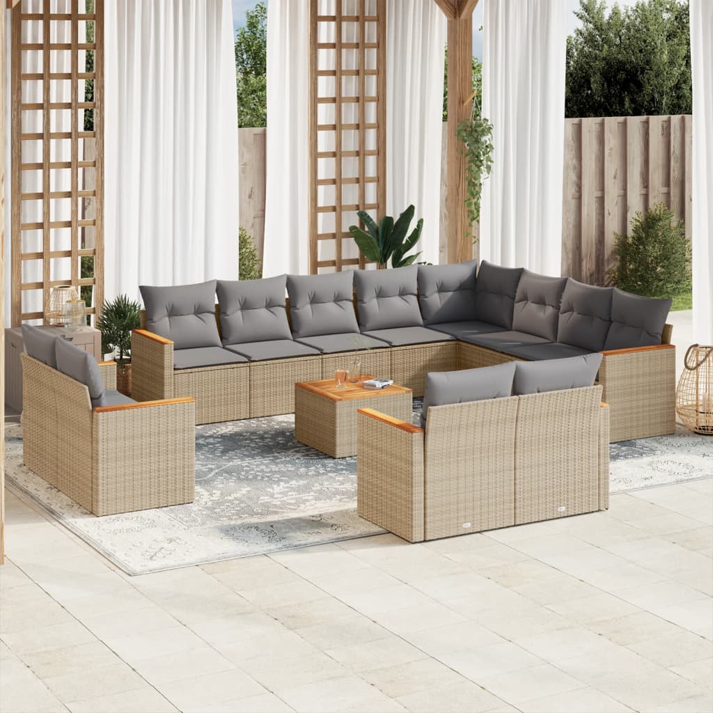 Set canapele de grădină, 13 piese, cu perne, bej, poliratan GartenMobel Dekor