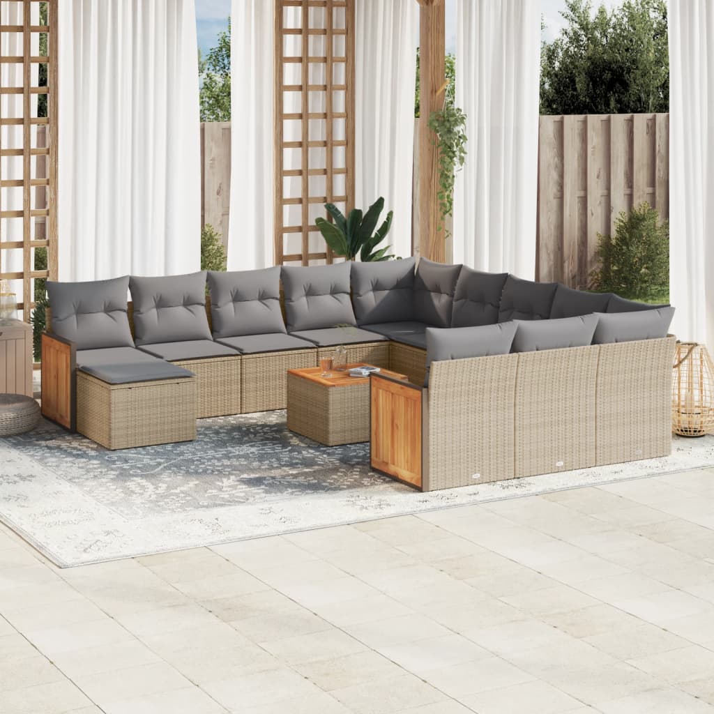 Set canapele de grădină, 13 piese, cu perne, bej, poliratan GartenMobel Dekor