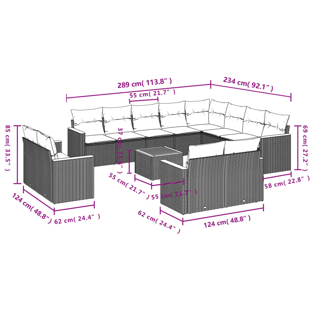 Set canapele de grădină, 13 piese, cu perne, bej, poliratan GartenMobel Dekor