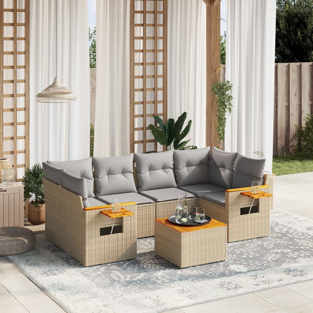 Set canapele de grădină, 7 piese, cu perne, bej, poliratan GartenMobel Dekor