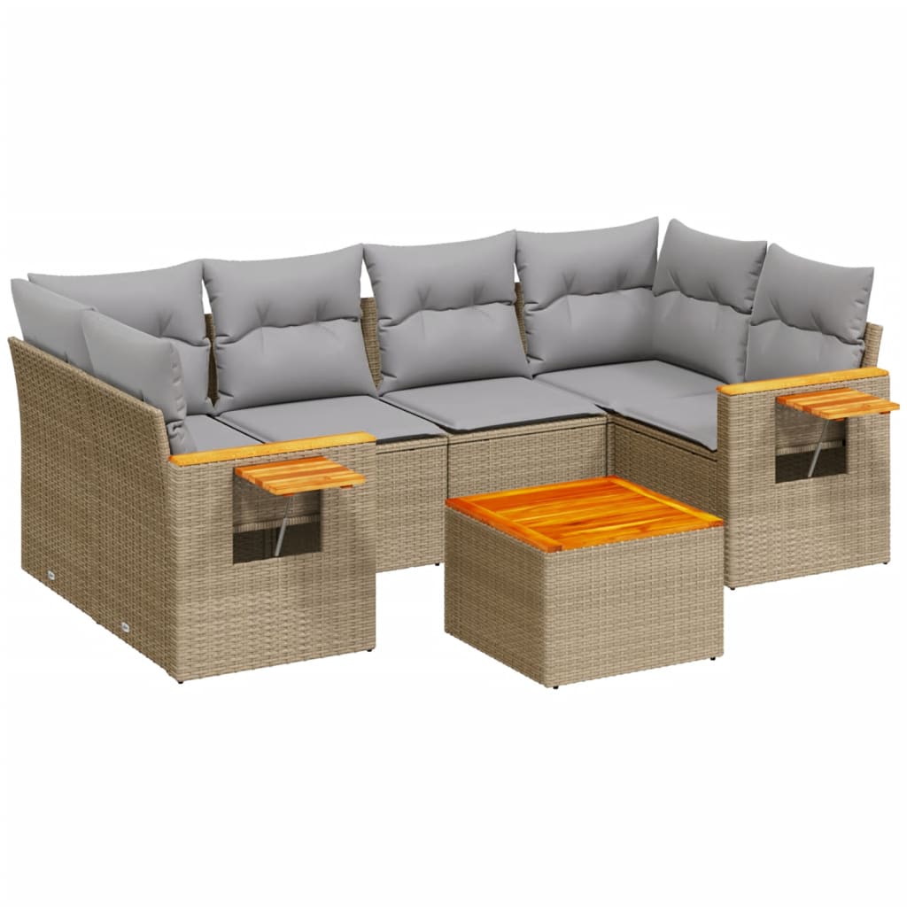 Set canapele de grădină, 7 piese, cu perne, bej, poliratan GartenMobel Dekor