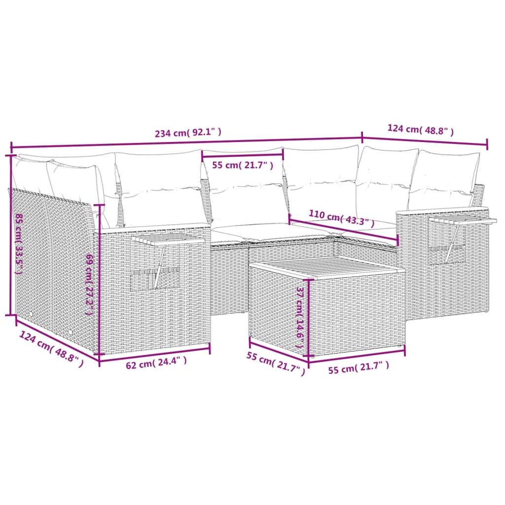 Set canapele de grădină, 7 piese, cu perne, bej, poliratan GartenMobel Dekor