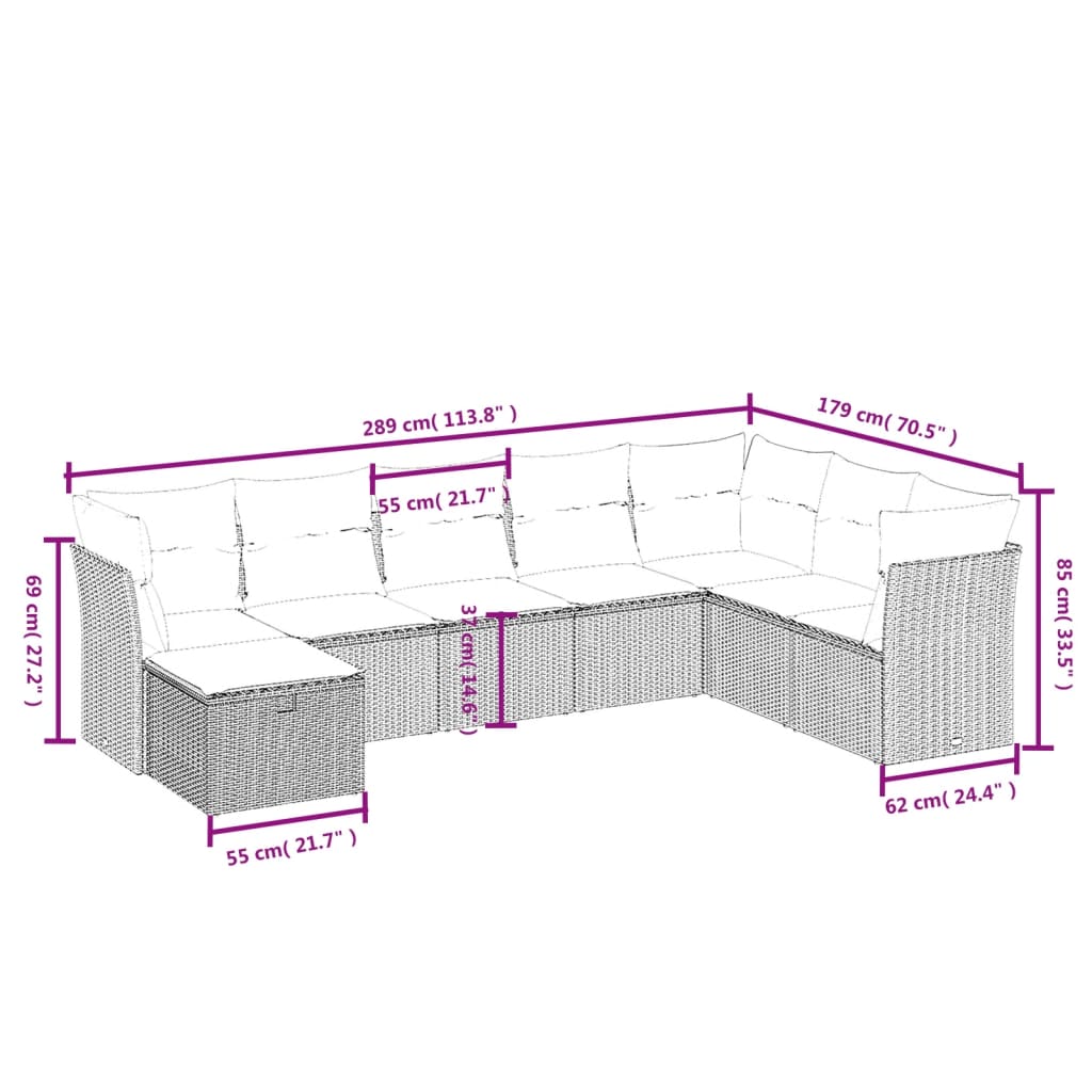 Set canapele de grădină, 8 piese, cu perne, bej, poliratan GartenMobel Dekor