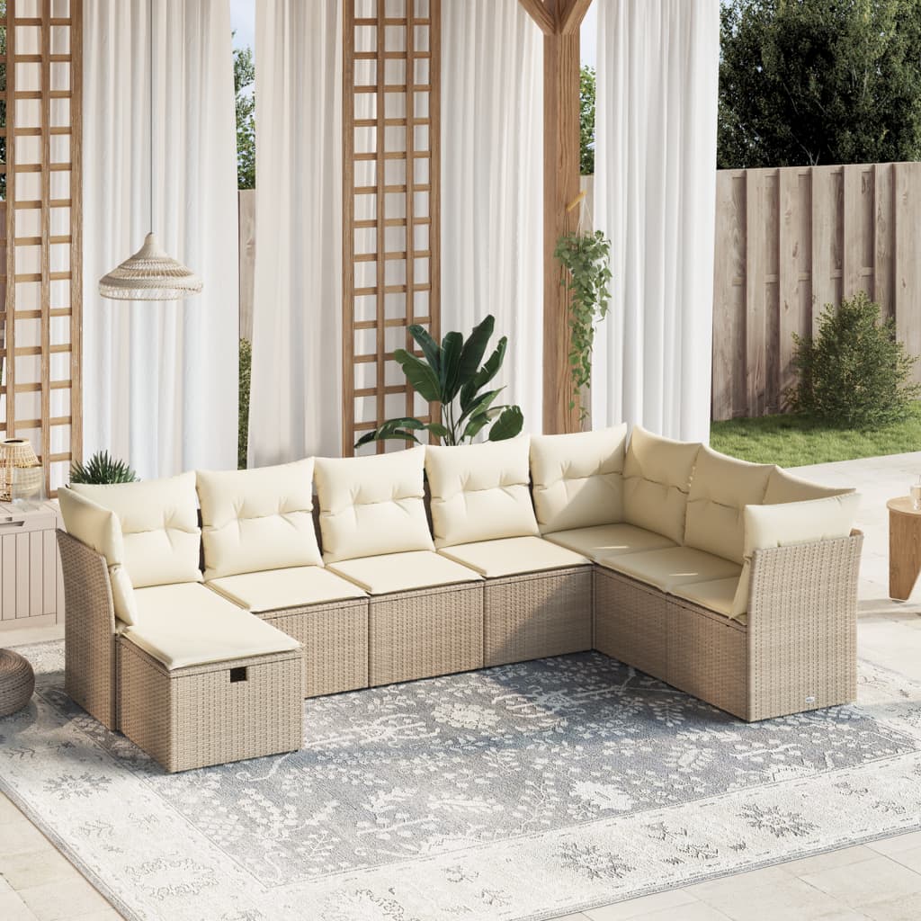 Set canapele de grădină, 8 piese, cu perne, bej, poliratan GartenMobel Dekor