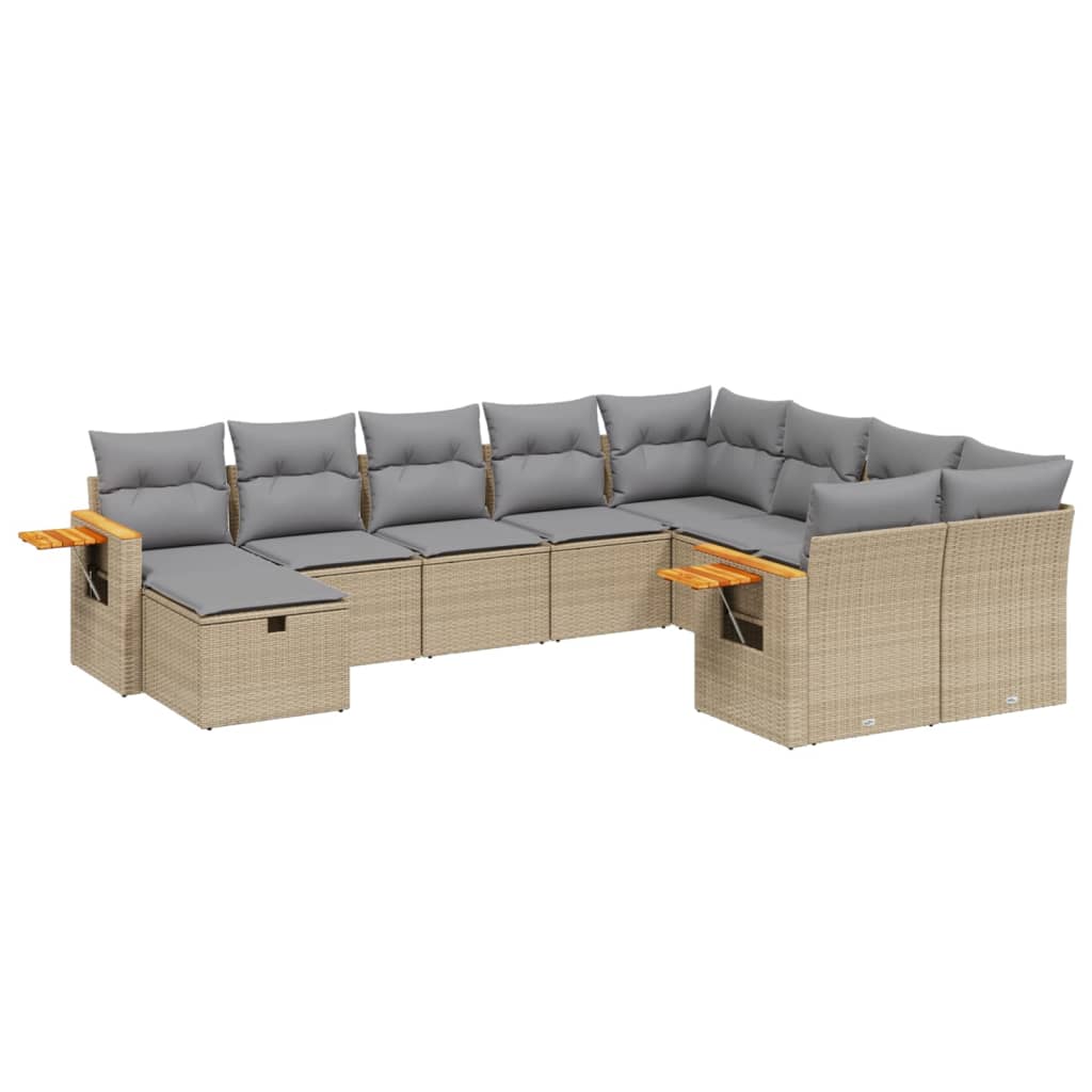Set canapele de grădină cu perne, 10 piese, bej, poliratan GartenMobel Dekor