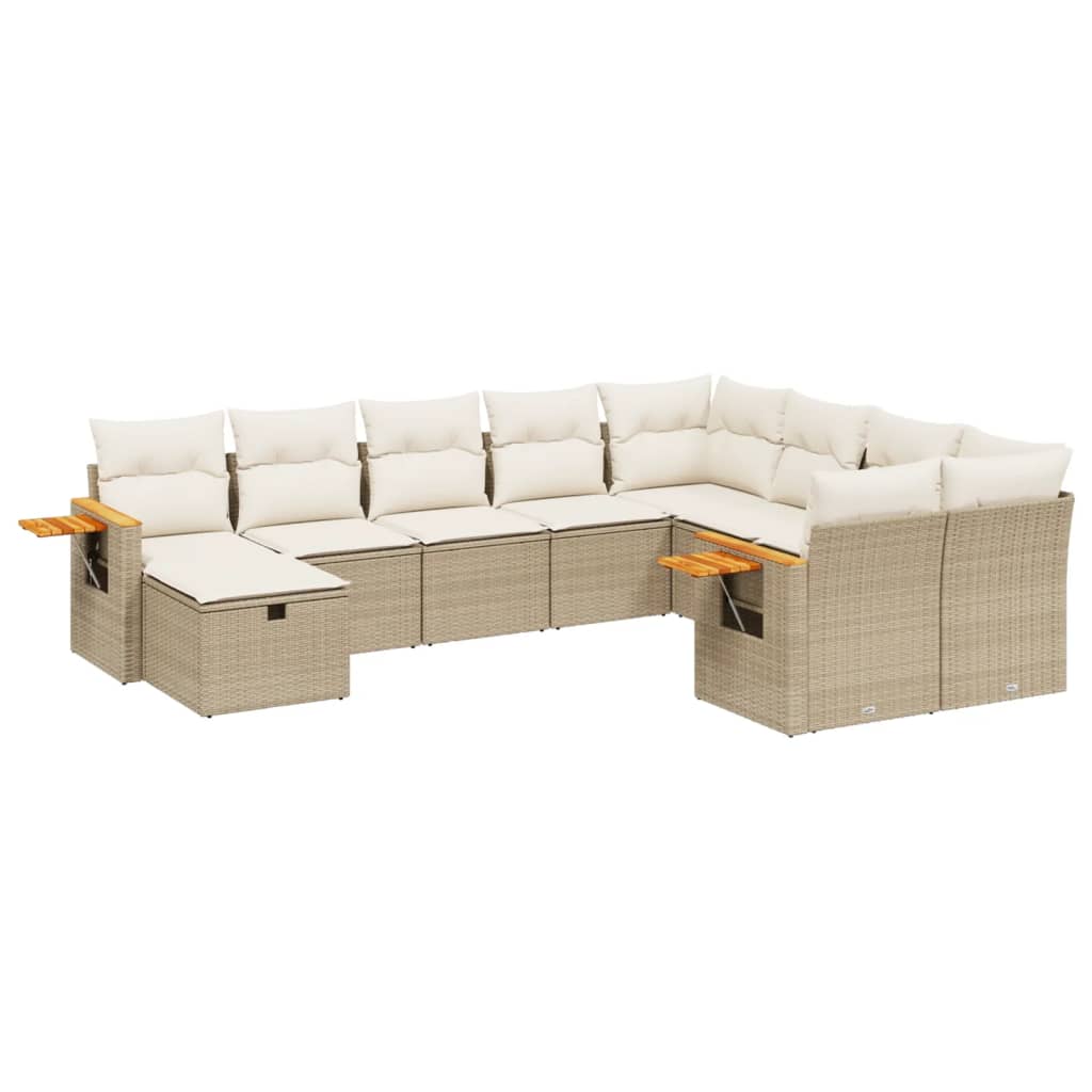 Set canapele de grădină cu perne, 10 piese, bej, poliratan GartenMobel Dekor