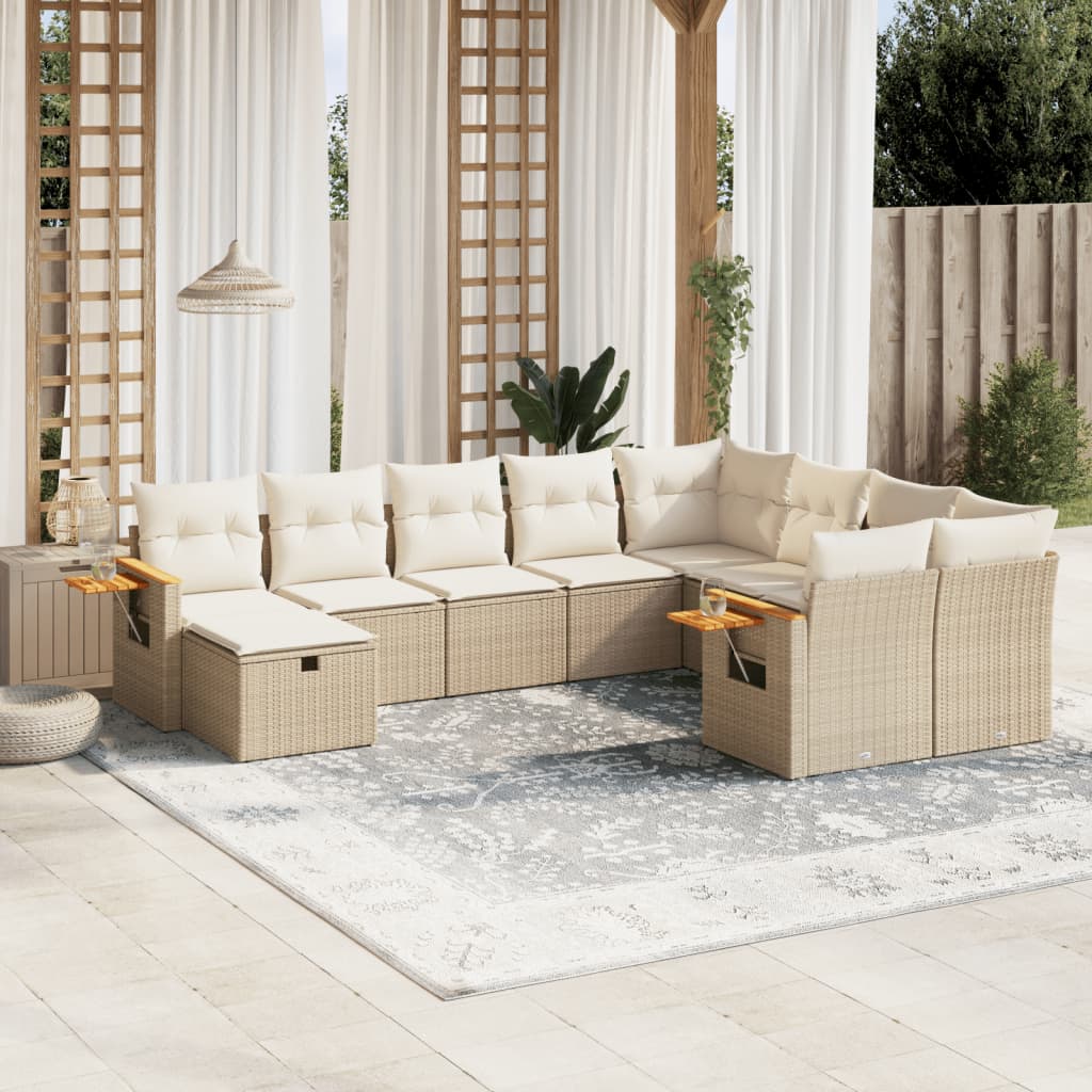Set canapele de grădină cu perne, 10 piese, bej, poliratan GartenMobel Dekor