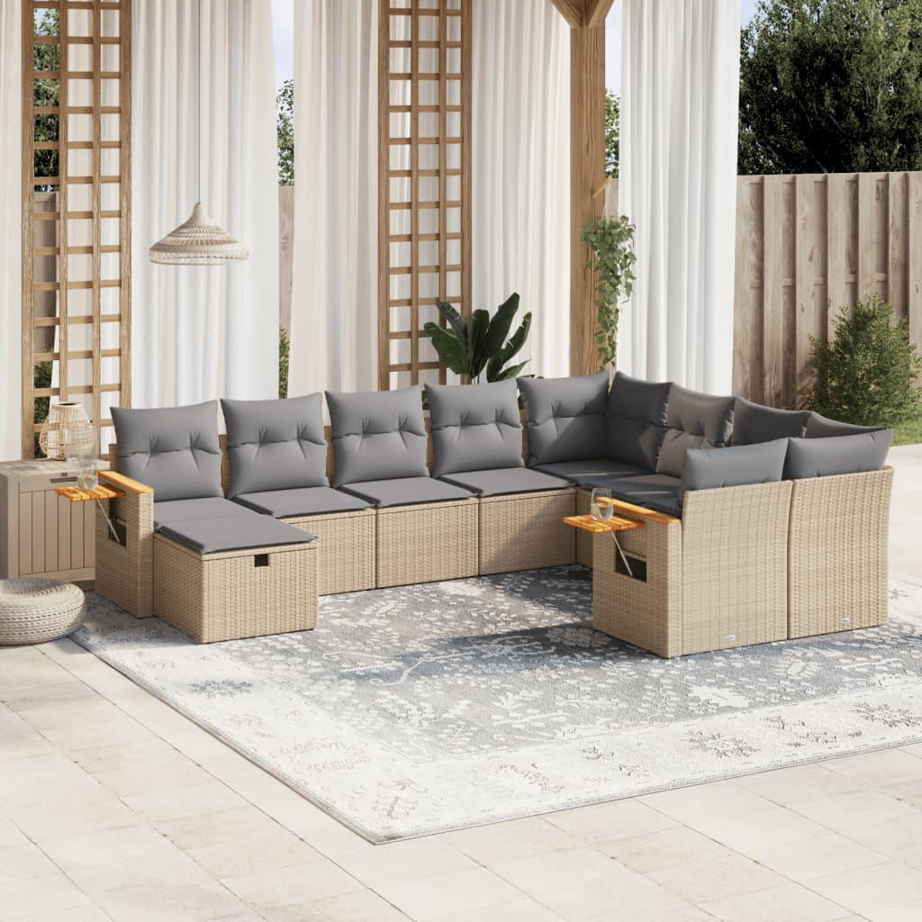 Set canapele de grădină cu perne, 10 piese, bej, poliratan GartenMobel Dekor