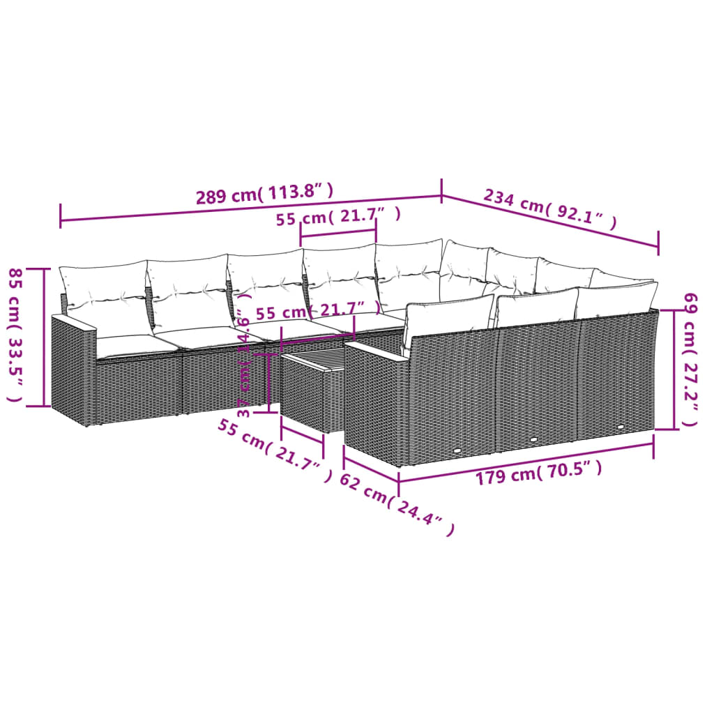 Set canapele de grădină cu perne, 11 piese, bej, poliratan GartenMobel Dekor