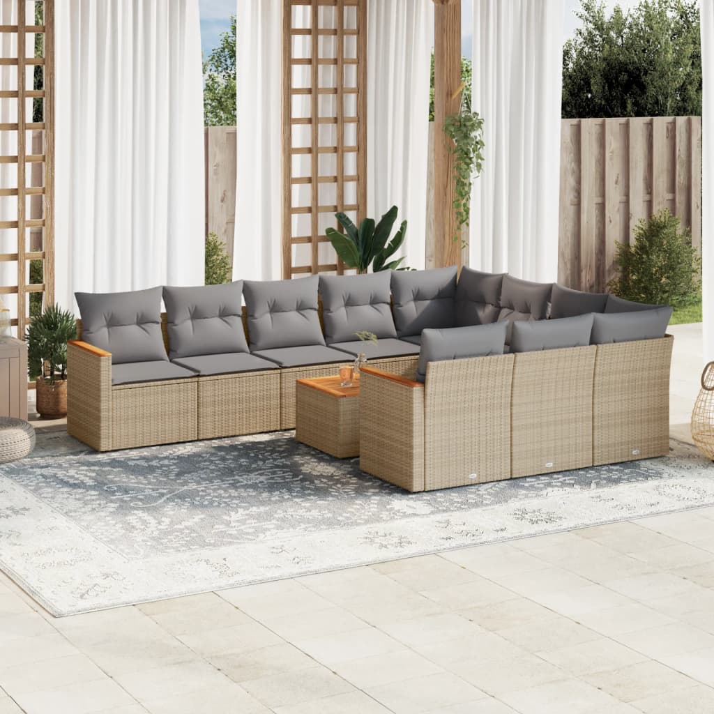 Set canapele de grădină cu perne, 11 piese, bej, poliratan GartenMobel Dekor