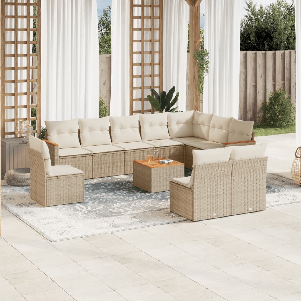 Set canapele de grădină cu perne, 11 piese, bej, poliratan GartenMobel Dekor
