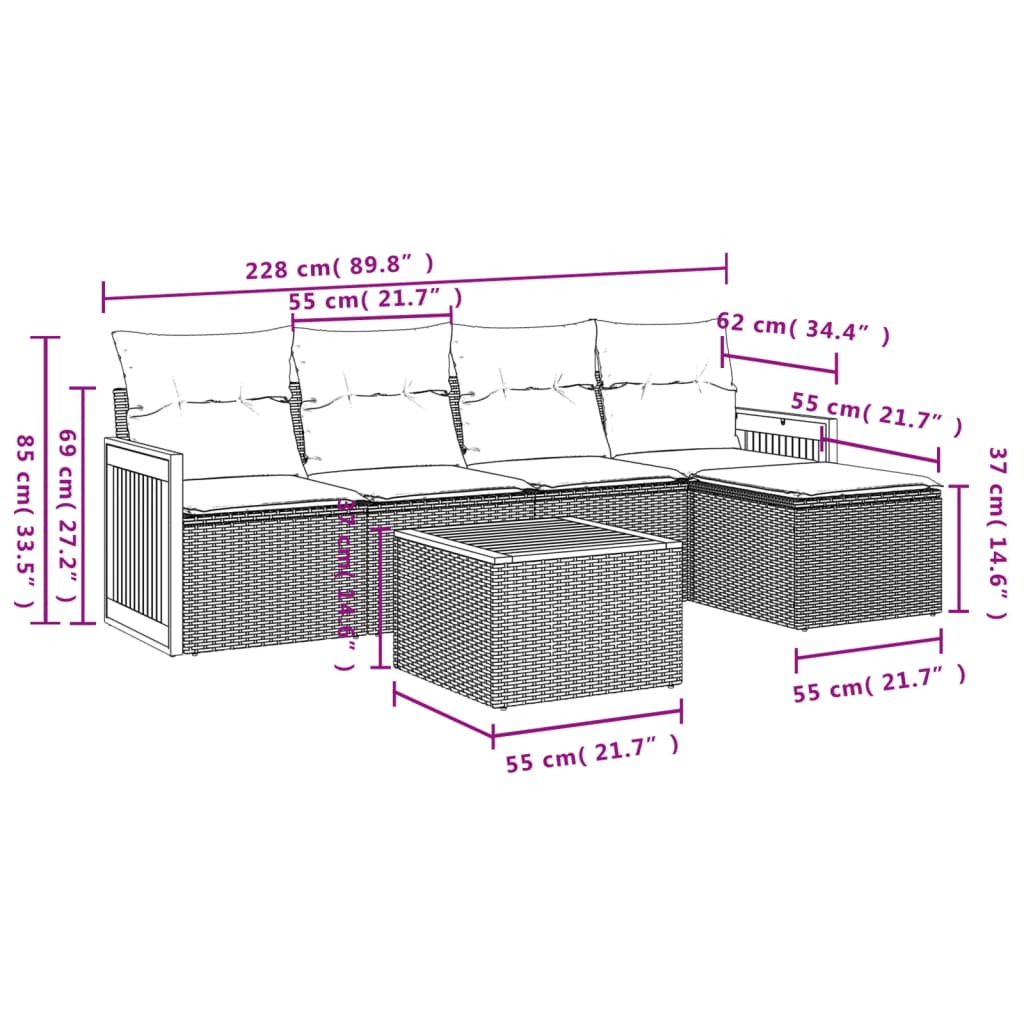 Set canapele de grădină cu perne, 6 piese, bej, poliratan GartenMobel Dekor
