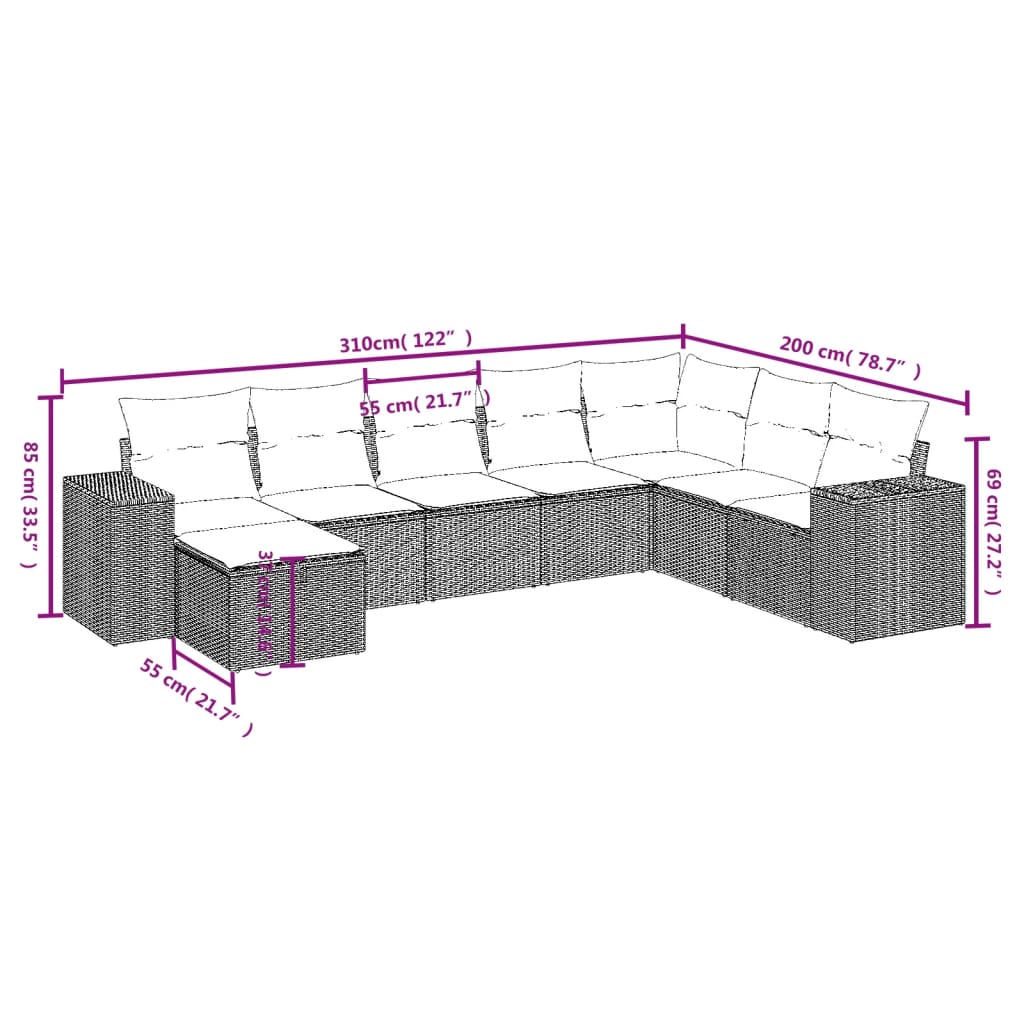 Set canapele de grădină, 8 piese, cu perne, bej, poliratan GartenMobel Dekor