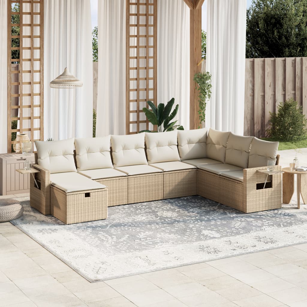 Set canapele de grădină, 8 piese, cu perne, bej, poliratan GartenMobel Dekor
