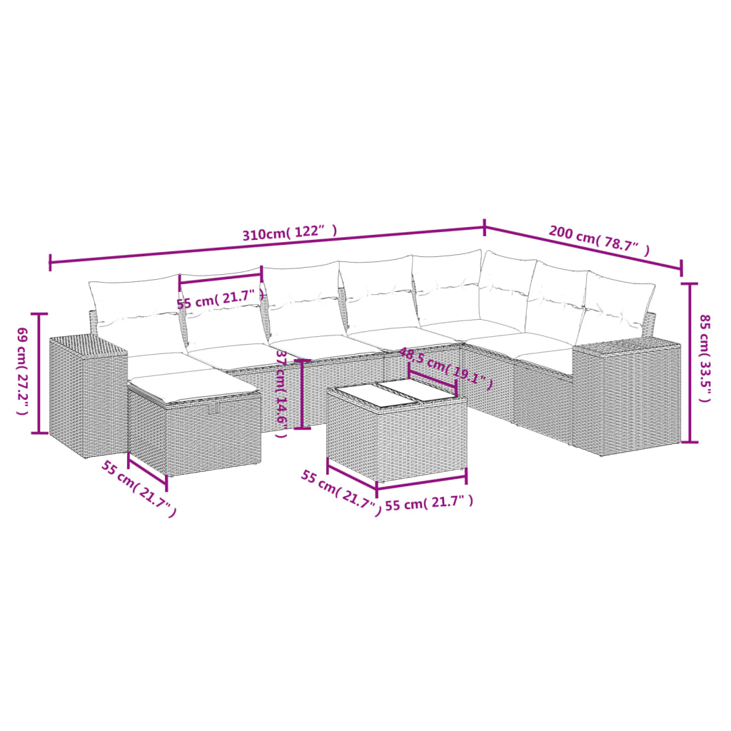 Set canapele de grădină, 9 piese, cu perne, bej, poliratan GartenMobel Dekor