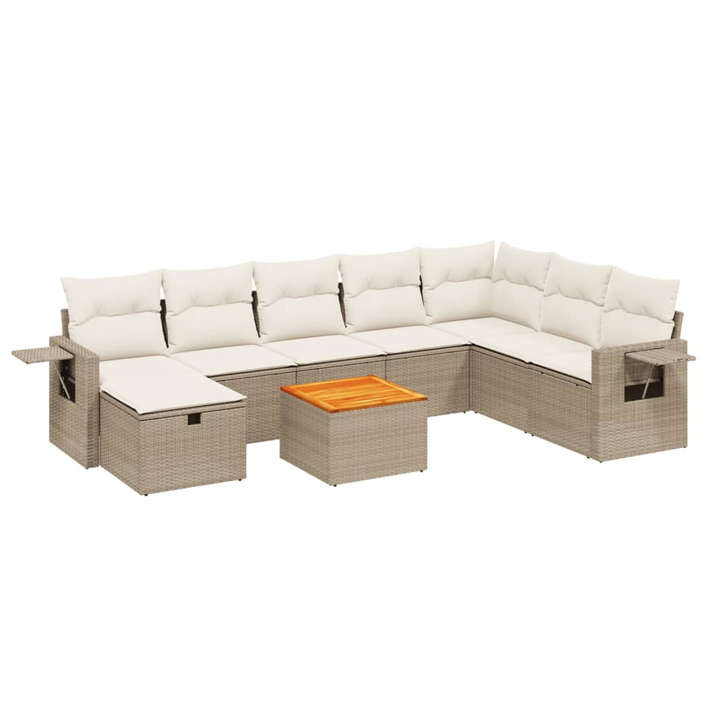 Set canapele de grădină, 9 piese, cu perne, bej, poliratan GartenMobel Dekor