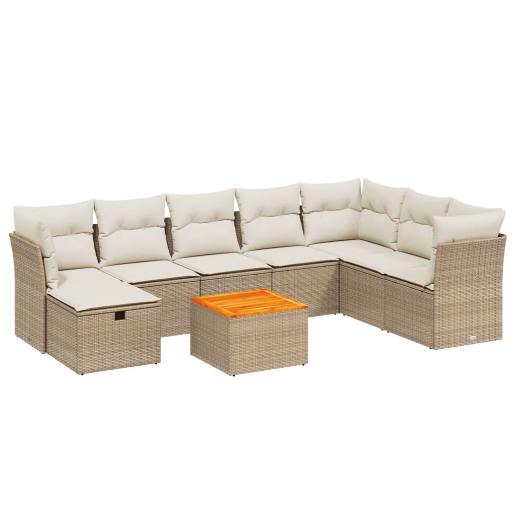 Set canapele de grădină, 9 piese, cu perne, bej, poliratan GartenMobel Dekor