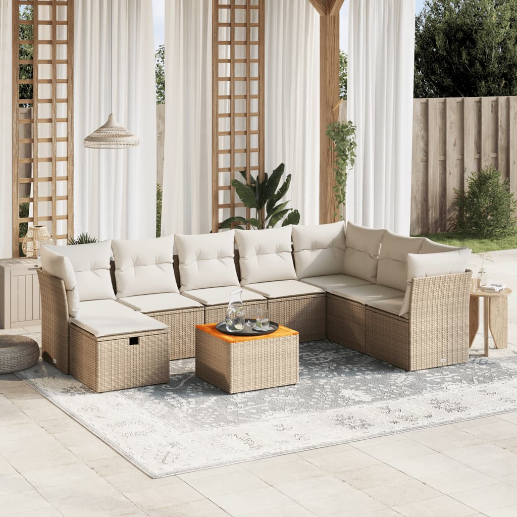 Set canapele de grădină, 9 piese, cu perne, bej, poliratan GartenMobel Dekor
