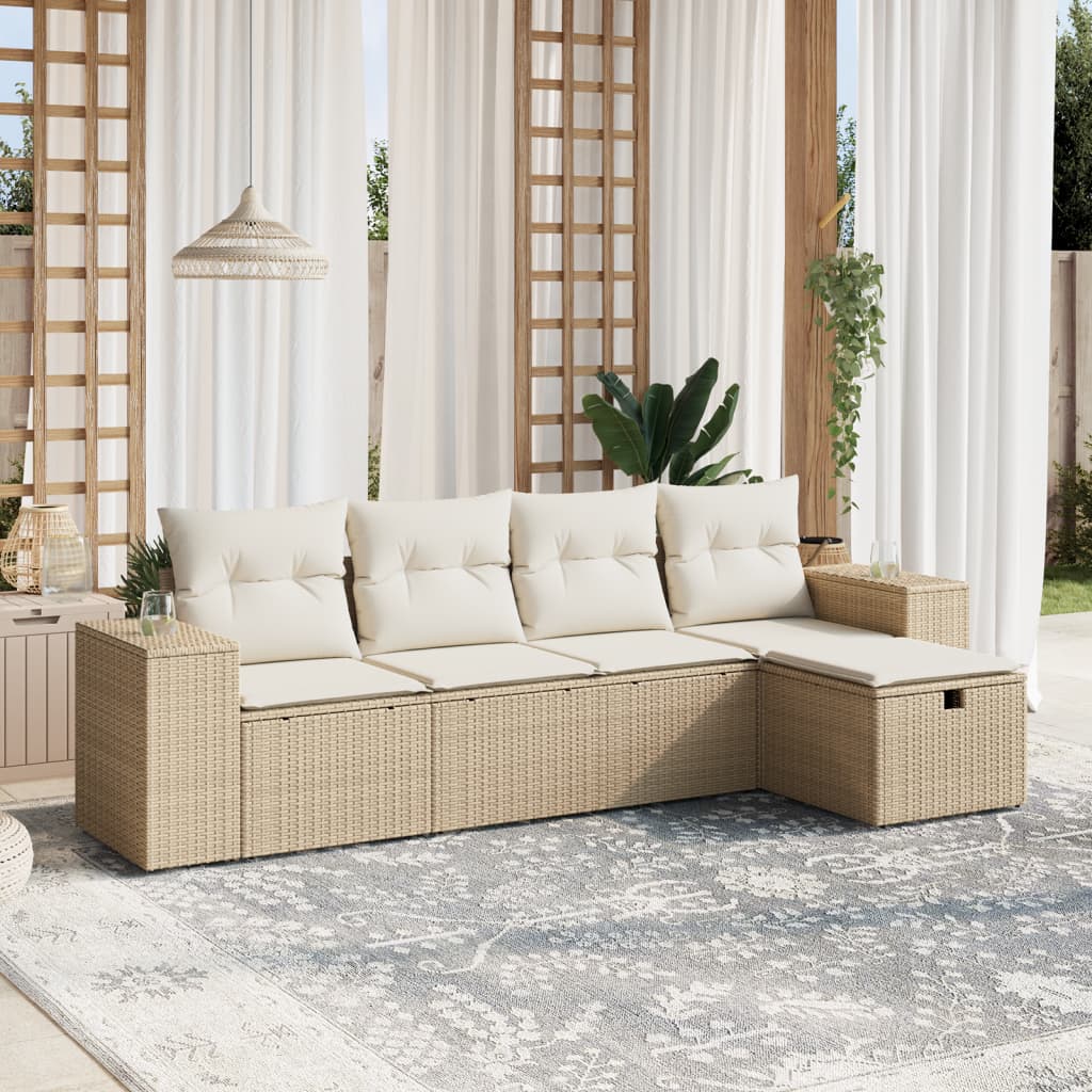 Set canapele de grădină cu perne, 5 piese, bej, poliratan GartenMobel Dekor