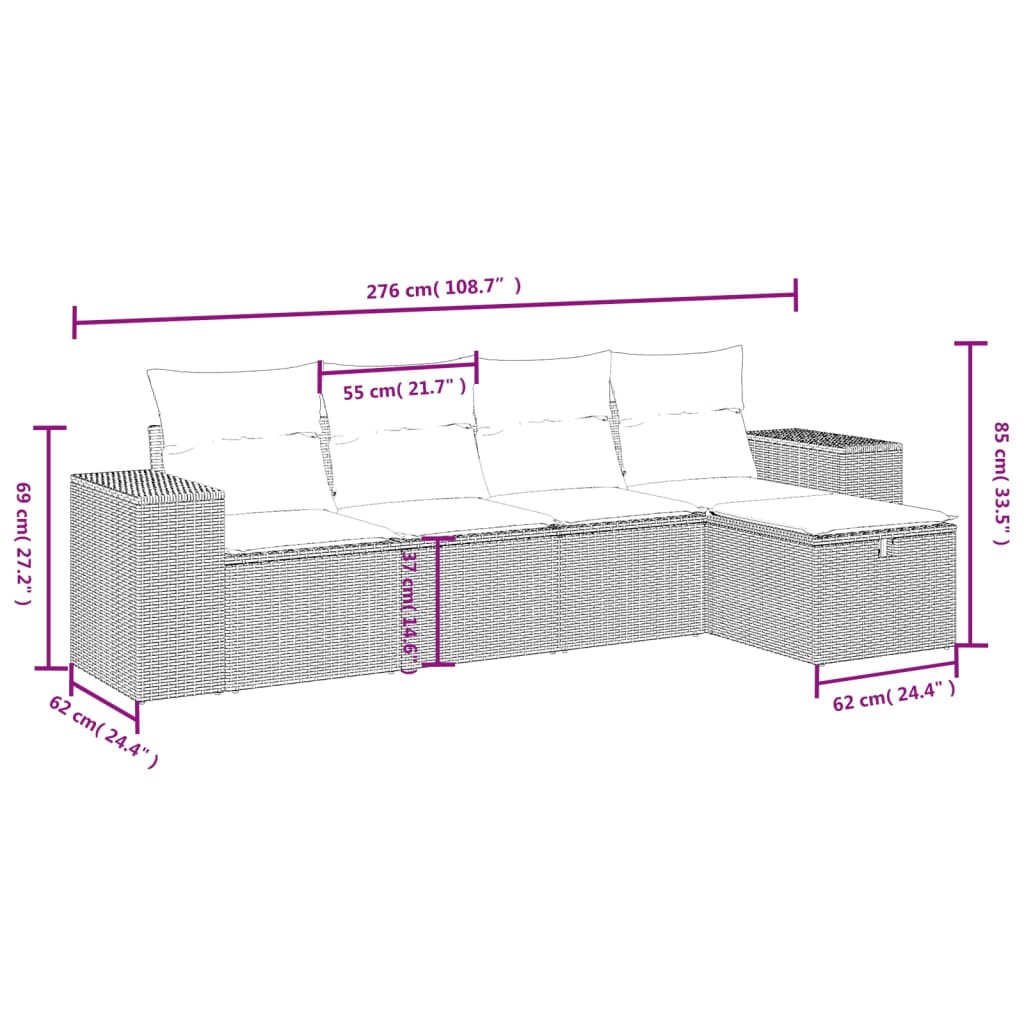 Set canapele de grădină cu perne, 5 piese, bej, poliratan GartenMobel Dekor