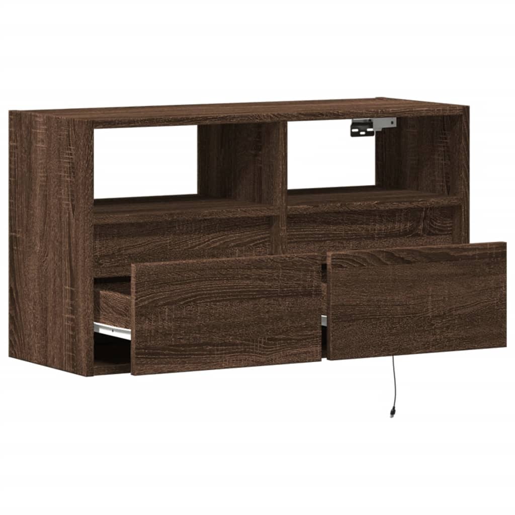 Comodă TV de perete cu lumini LED, stejar maro, 80x31x45 cm GartenMobel Dekor