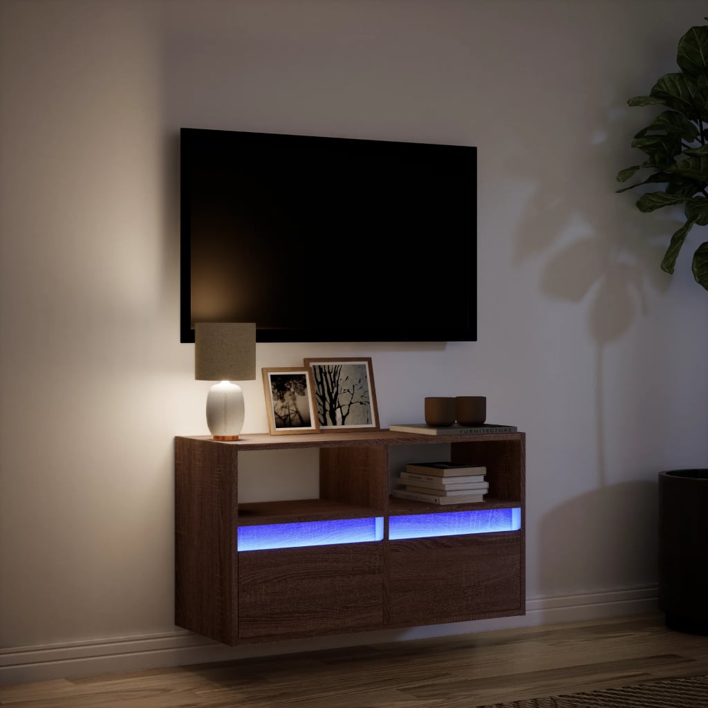 Comodă TV de perete cu lumini LED, stejar maro, 80x31x45 cm GartenMobel Dekor