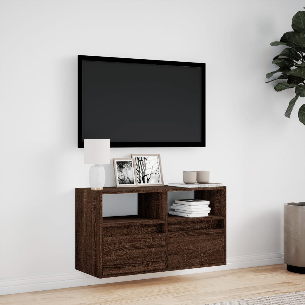 Comodă TV de perete cu lumini LED, stejar maro, 80x31x45 cm GartenMobel Dekor