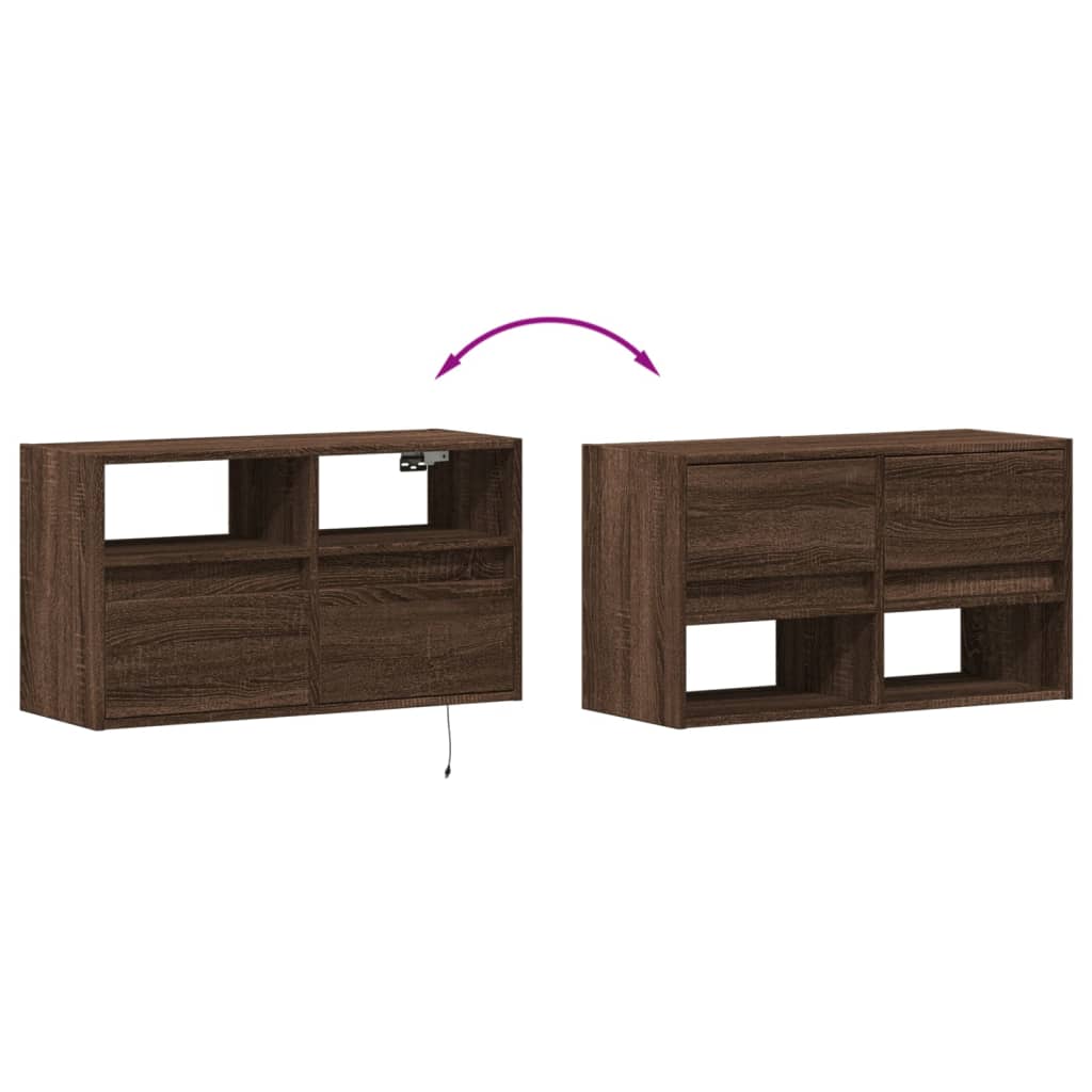 Comodă TV de perete cu lumini LED, stejar maro, 80x31x45 cm GartenMobel Dekor