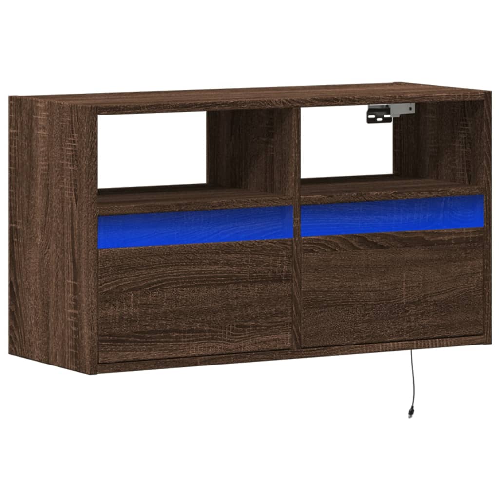 Comodă TV de perete cu lumini LED, stejar maro, 80x31x45 cm GartenMobel Dekor