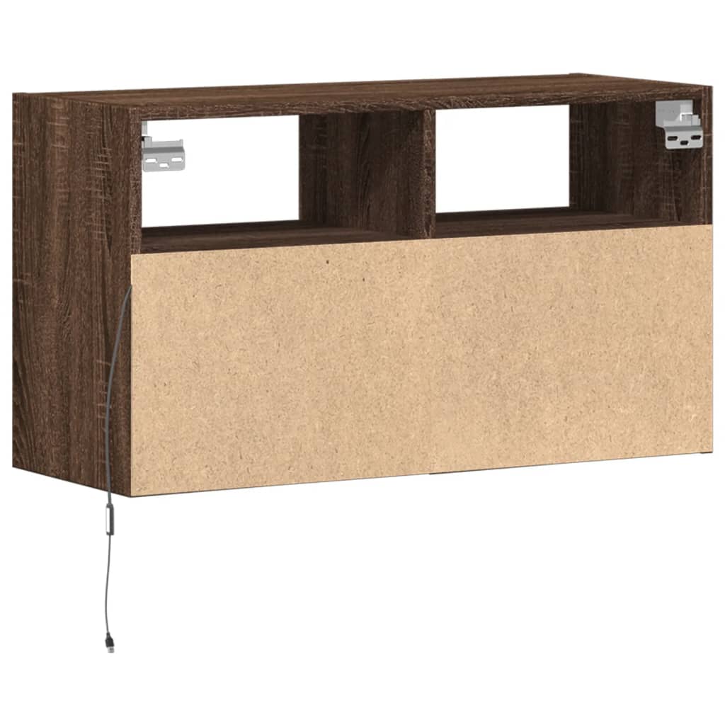 Comodă TV de perete cu lumini LED, stejar maro, 80x31x45 cm GartenMobel Dekor