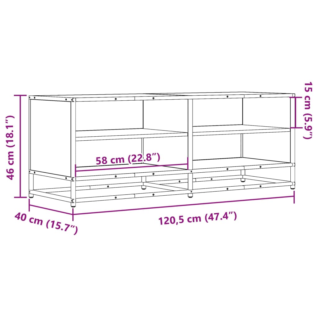Dulap TV stejar sonoma, 120,5x40x46 cm, lemn prelucrat și metal GartenMobel Dekor