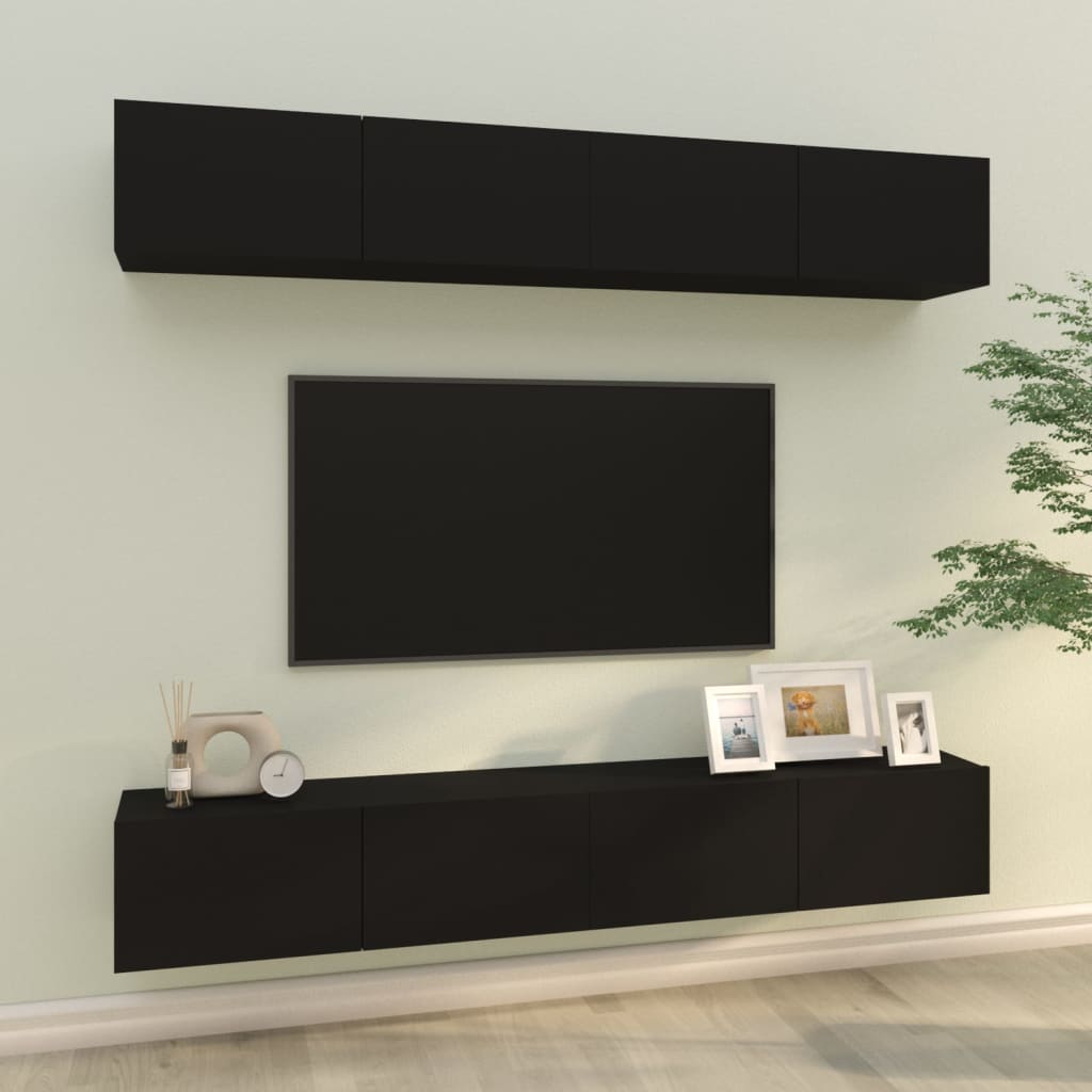 Dulapuri TV de perete, 4 buc., negru, 100x30x30 cm GartenMobel Dekor