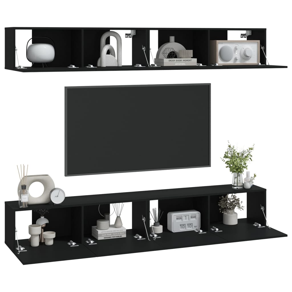 Dulapuri TV de perete, 4 buc., negru, 100x30x30 cm GartenMobel Dekor
