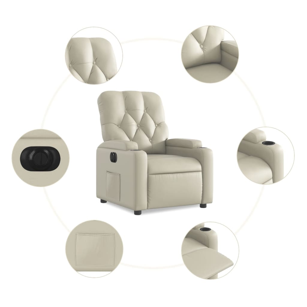 Fotoliu rabatabil electric, crem, piele ecologică GartenMobel Dekor
