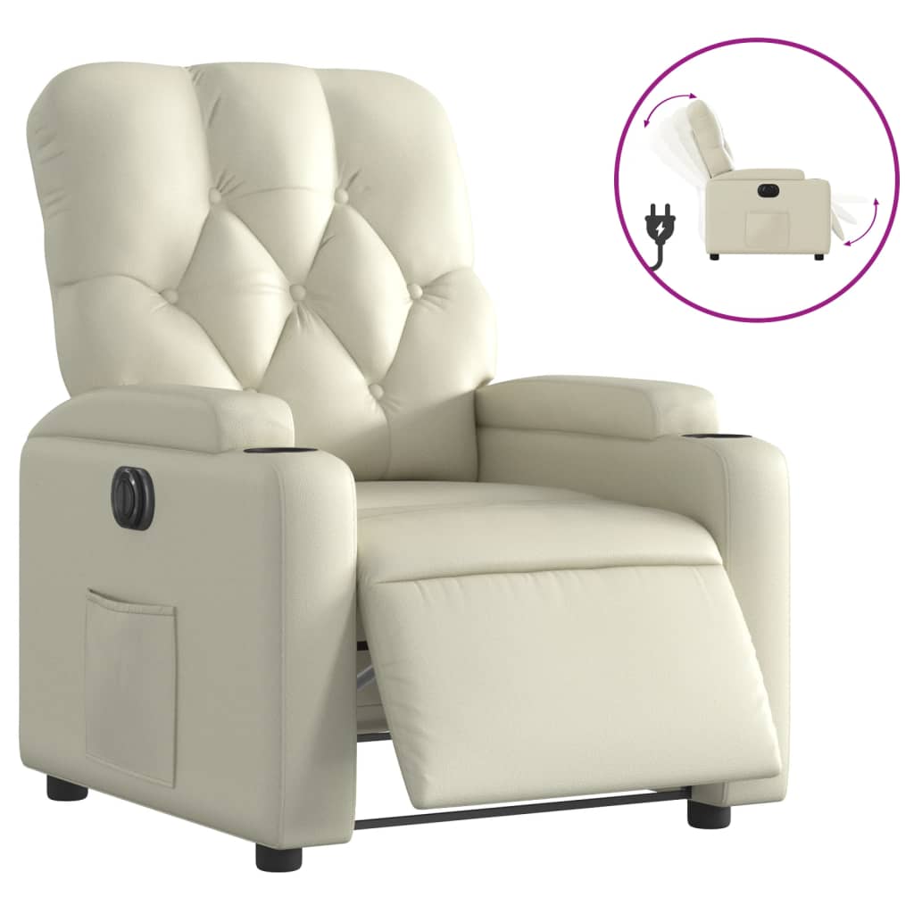 Fotoliu rabatabil electric, crem, piele ecologică GartenMobel Dekor
