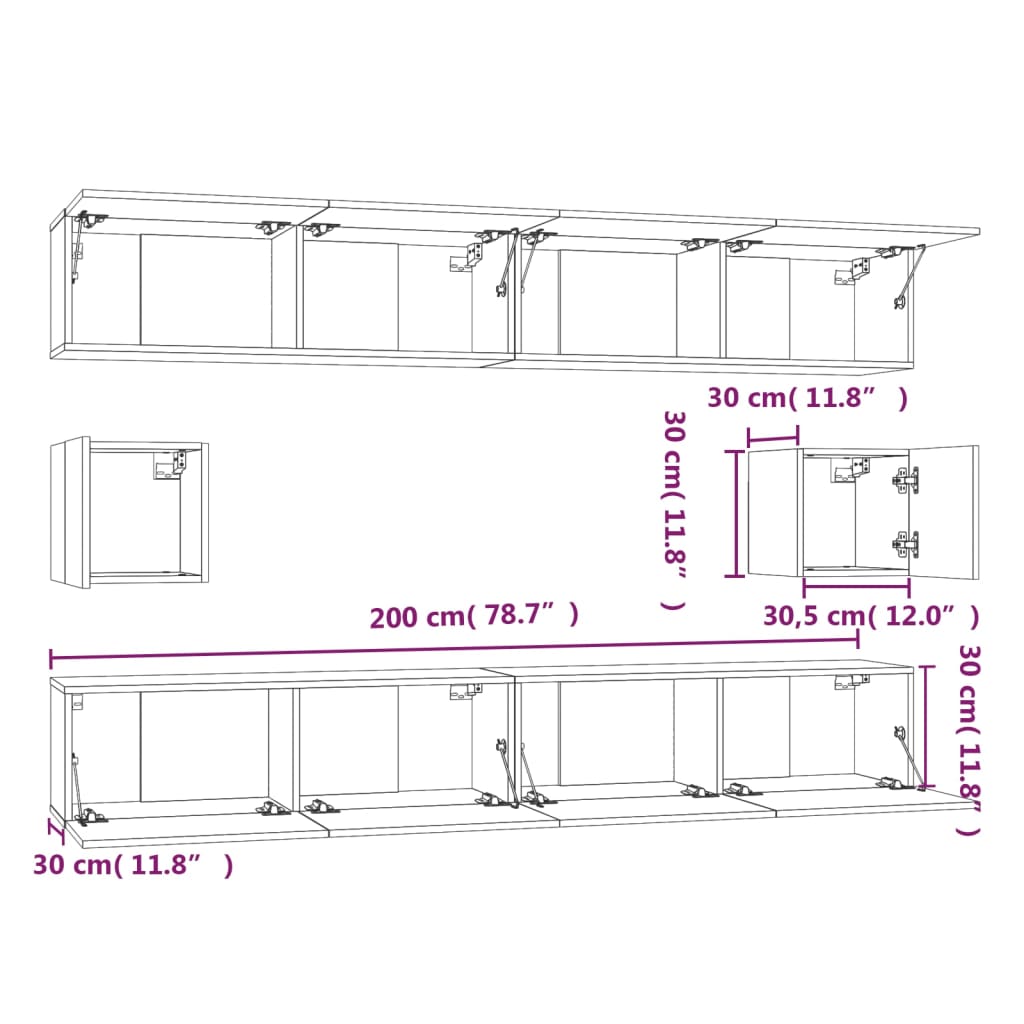 Set dulap TV, 6 piese, negru, lemn prelucrat GartenMobel Dekor