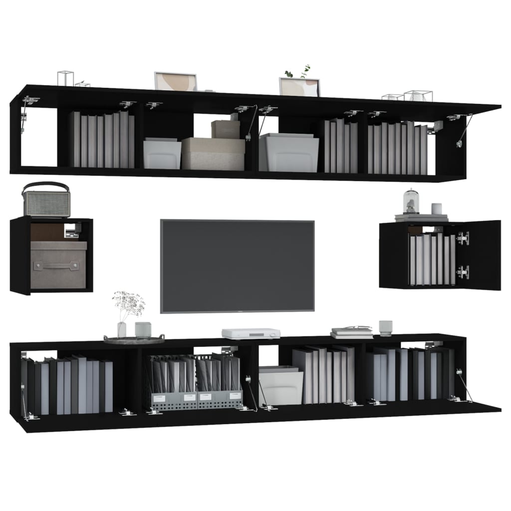 Set dulap TV, 6 piese, negru, lemn prelucrat GartenMobel Dekor